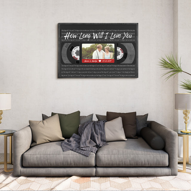 Custom Song Lyrics, Upload Photo, Customizable Name, Date, Song Name VHS Tape Canvas Wall Art