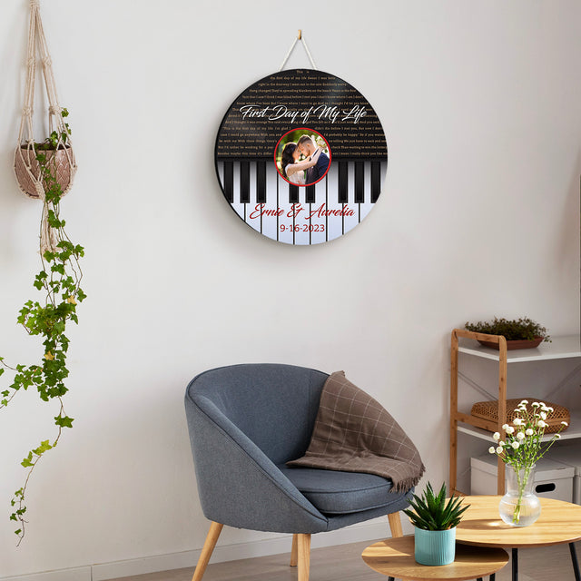 Custom Song Lyrics, Piano Shape, Upload Photo, Customizable Song Name And Text Round Wood Sign