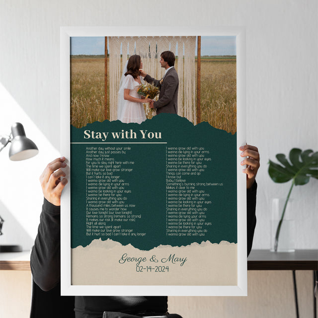 Photo Song Lyrics Green Framed Art Print, Custom Song Lyrics Name Date
