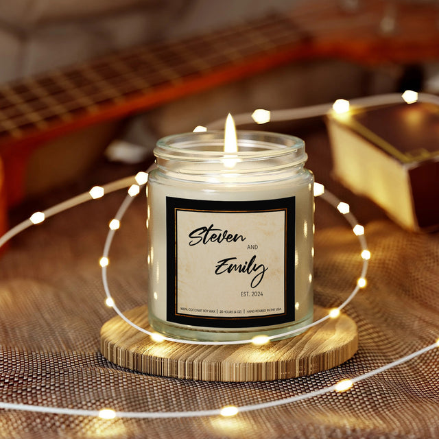 Custom Couple Candle, Personalized Name & Date Soy Candle