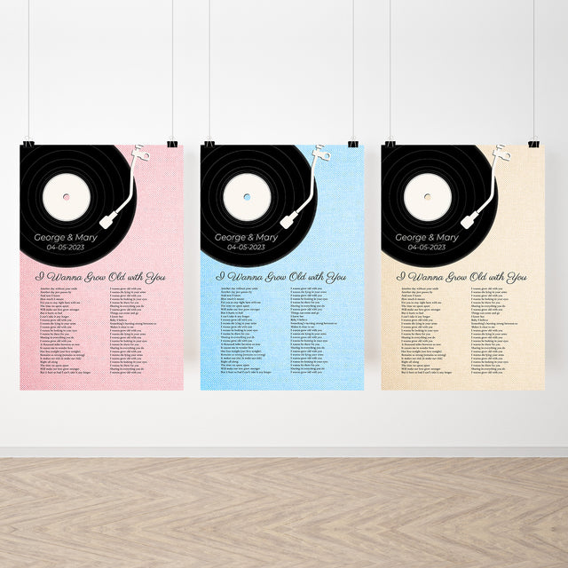 Tickled Pink Vinyl Record Framed Art Print, Custom Song Lyrics & Name