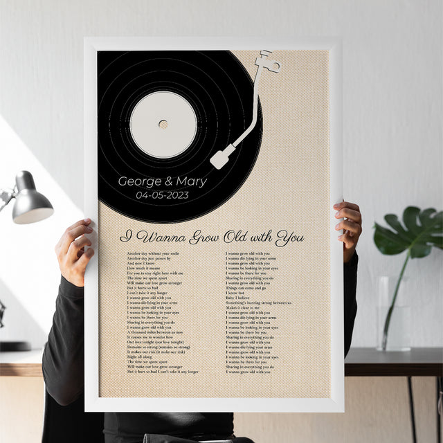 Sandy Vinyl Record Pastel Framed Art Print, Custom Song Lyrics & Name