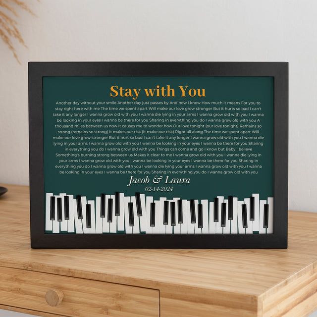 Custom Song Lyrics & Name, Vintage Green Piano Design Framed Art Print