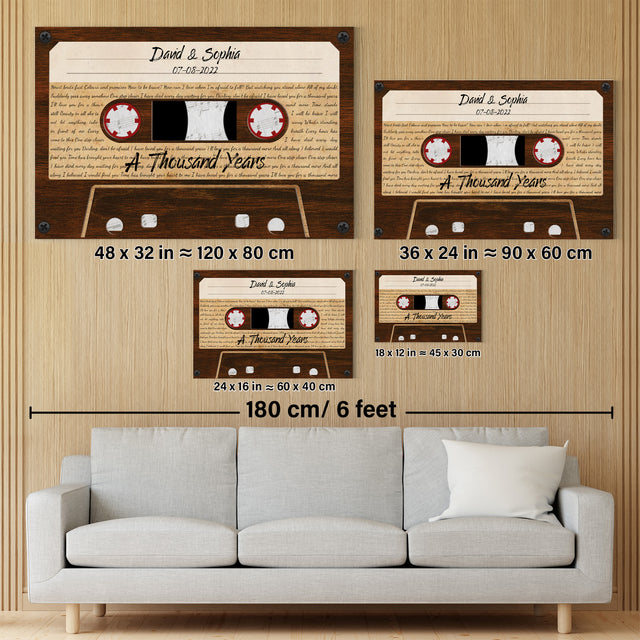 Custom Song Lyrics, Customizable Name, Date, Song Name, Wood Cassette Tape Canvas Wall Art