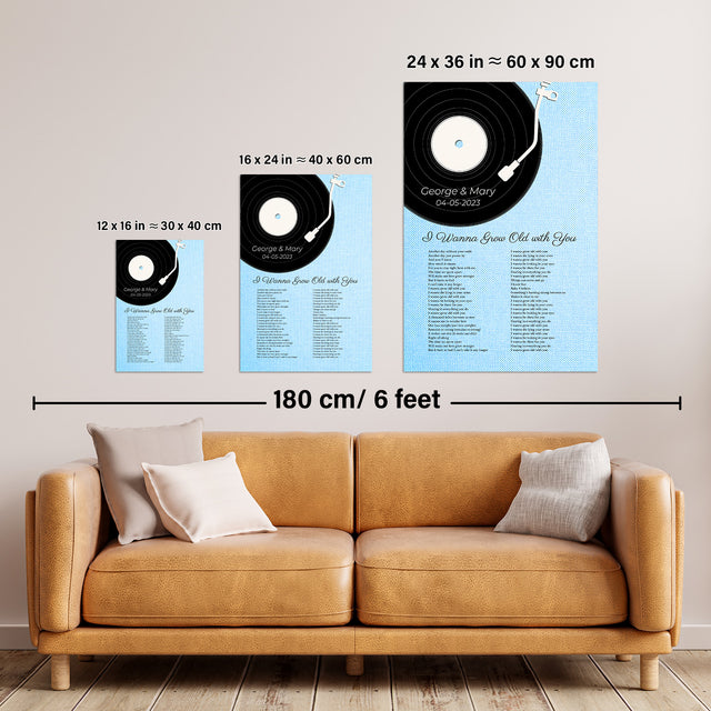 Custom Song Lyrics On Wall Art, Ice Blue Vinyl Record Pastel Framed Art Print
