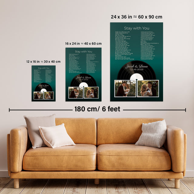 Personalized Photo Song Lyrics & Name, Retro Green Vinyl Record Framed Art Print