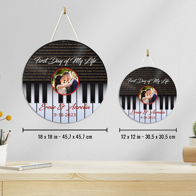 Custom Song Lyrics, Piano Shape, Upload Photo, Customizable Song Name And Text Round Wood Sign