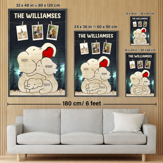 Personalized Elephant Galaxy Canvas, Elephant Family Puzzle Style, Custom Family Name