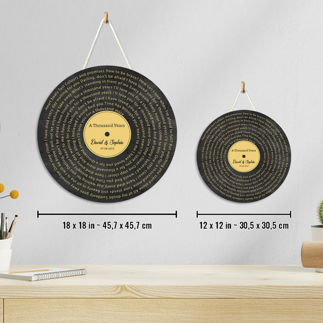 Custom Song Lyrics, Vinyl Record Style, Round Wood Sign