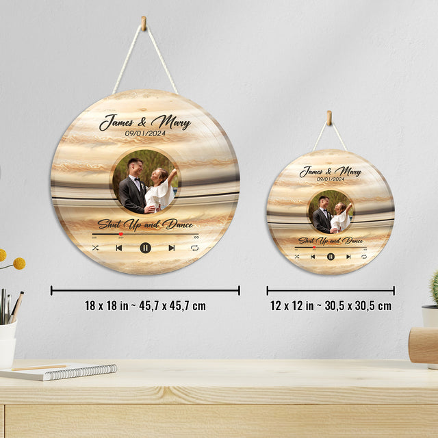 Custom Favorite Song Photo Round Wood Sign Saturn Planet Background