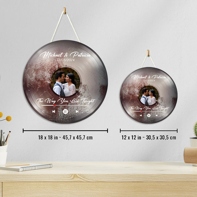 Custom Favorite Song Photo Round Wood Sign Pluto Planet Background