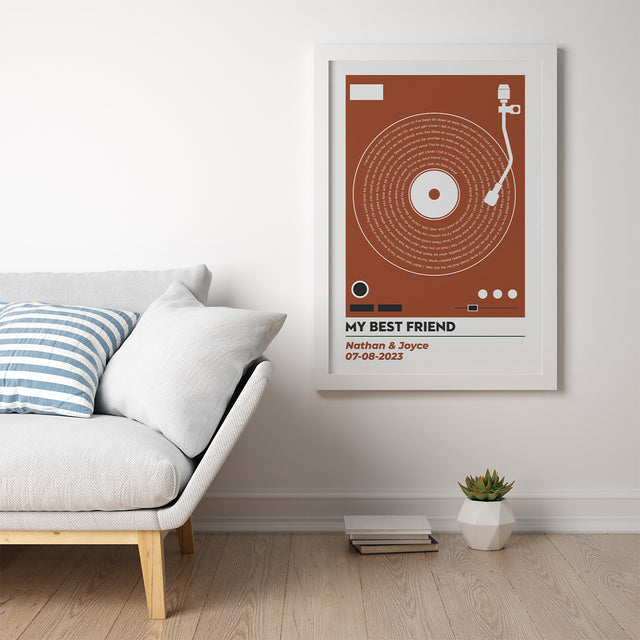 Vinyl Record Song Lyrics, Customize Song & Name Framed Art Print