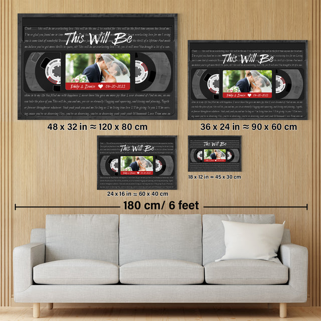 Custom Song Lyrics, Upload Photo, Customizable Name, Date, Song Name VHS Tape Canvas Wall Art