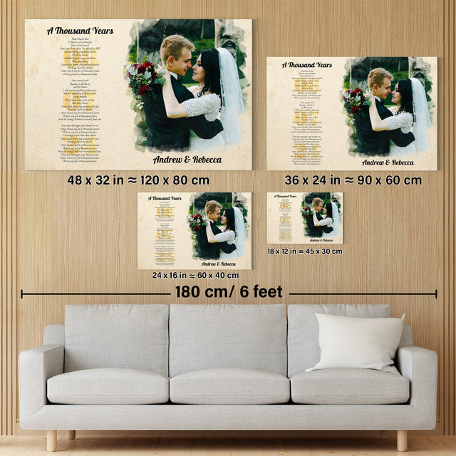 Custom Portrait Photo & Song Lyrics, Wedding Anniversary Gift