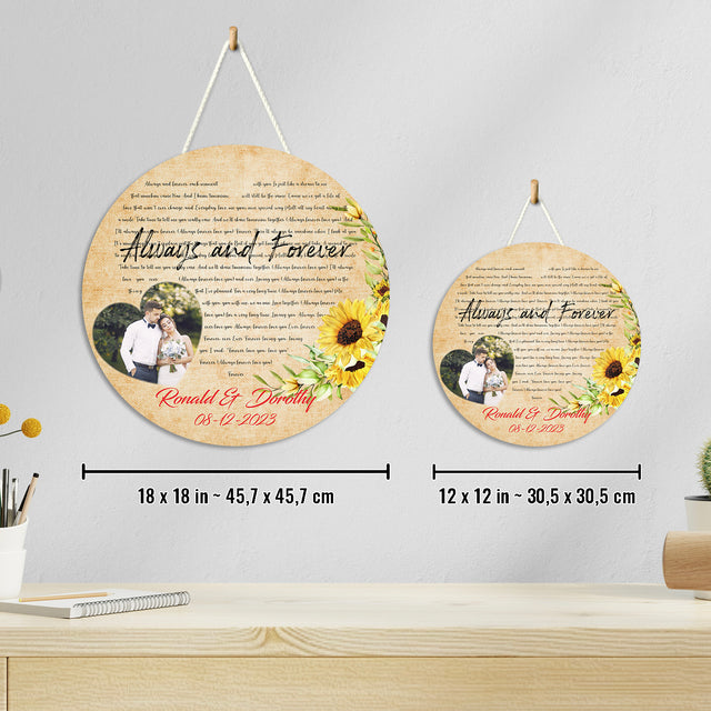 Custom Song Lyrics, Upload Photo, Heart Shape, Customizable Song Name And Text Round Wood Sign