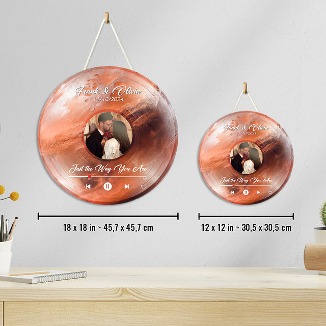 Custom Favorite Song Photo Round Wood Sign Mars Planet Background