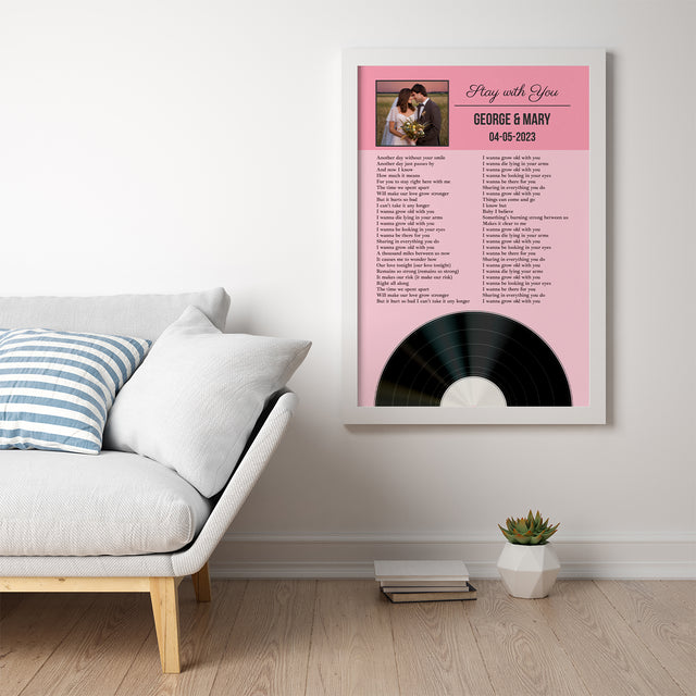 Tickled Pink Framed Art Print, Personalized Song Lyrics & Photo