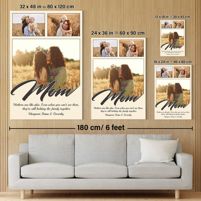 Personalized Mom Text & Photo Collage Canvas Custom 3 Pictures