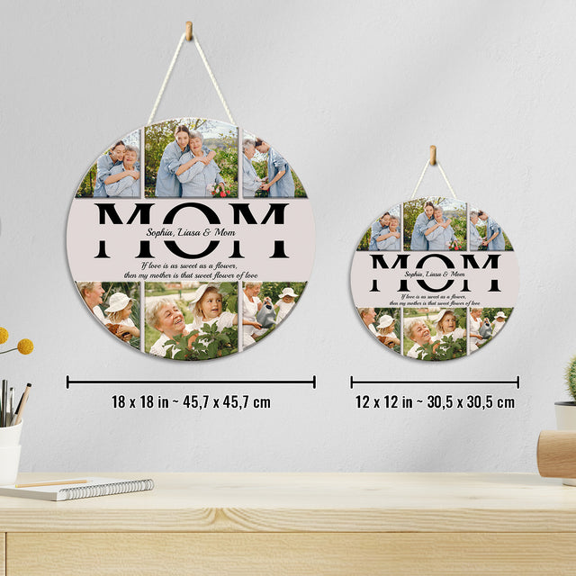 Mom, Custom Photo, Customizable Name, Round Wood Sign