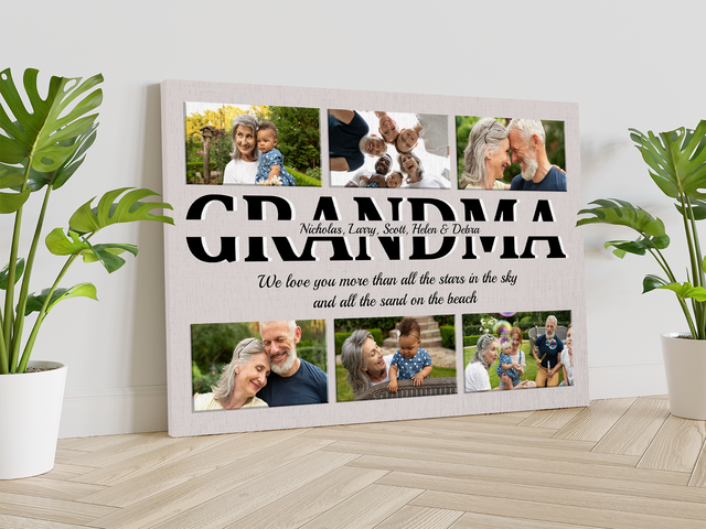 Grandma Custom Text and Photo - Customizable Light Grey Background Canvas