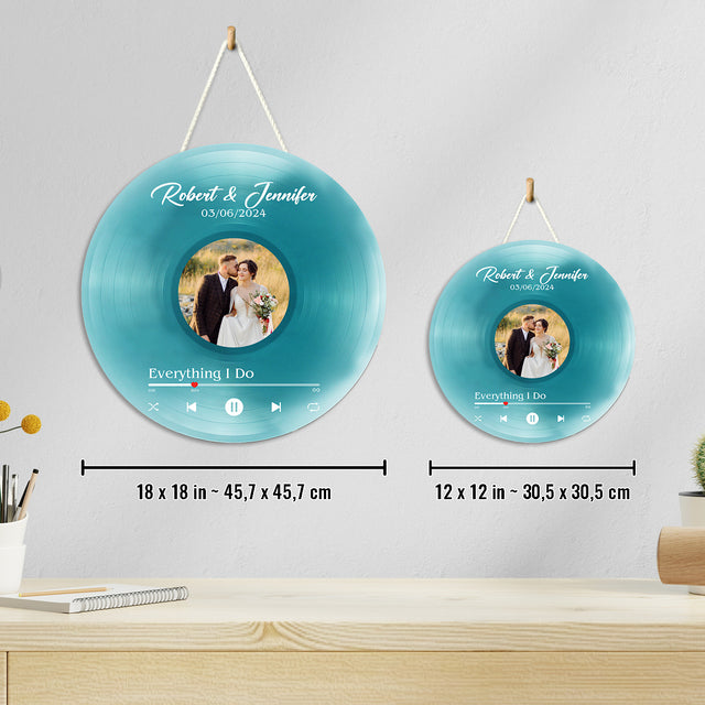 Personalized Wedding Song and Photo Round Wood Sign Watercolor Style