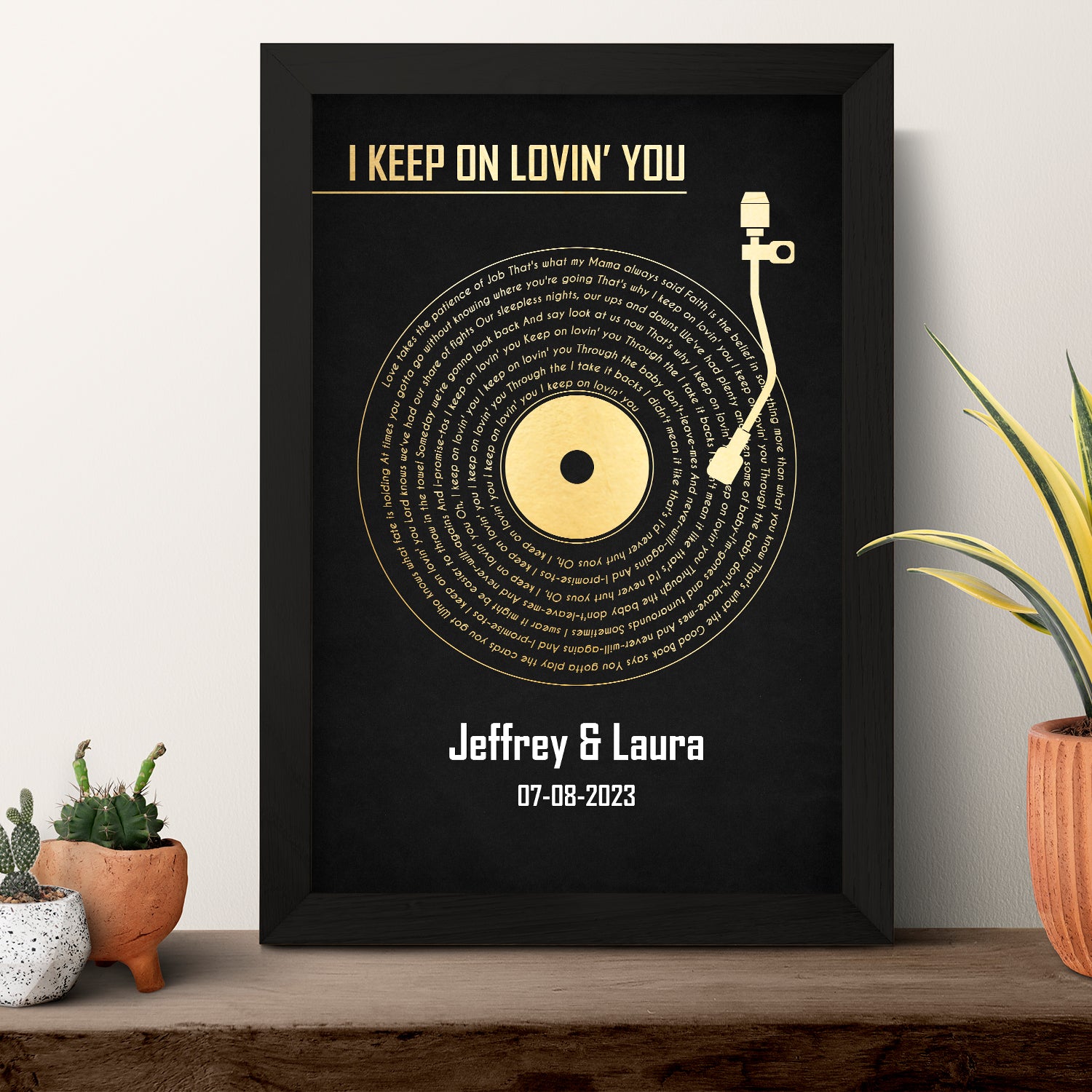 Personalized Song Lyrics & Name, Black Vinyl Record Framed Art Print