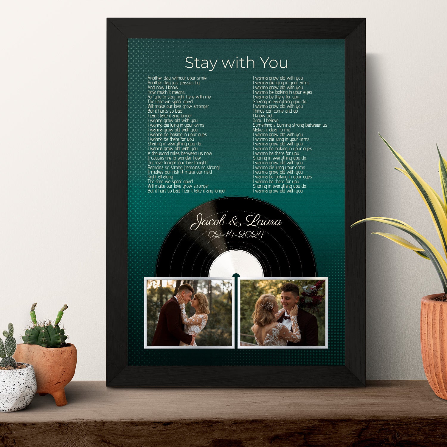 Personalized Forest Green Vinyl Record Framed Art Print