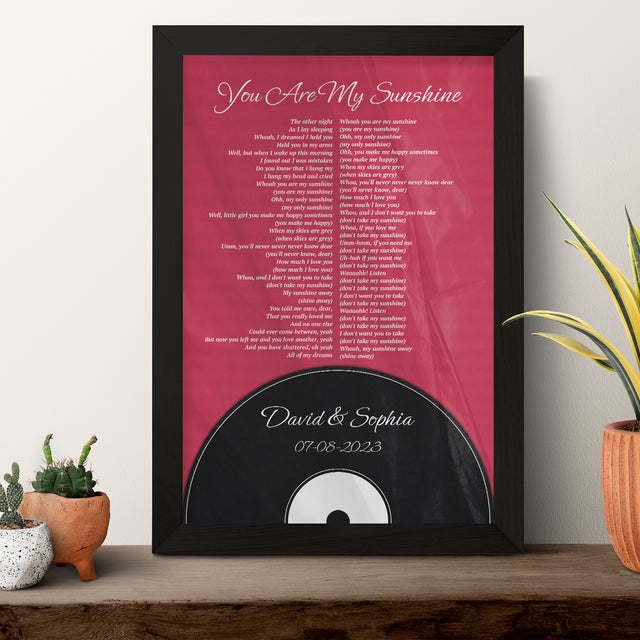 Personalized Song Lyrics & Name, Vinyl Record Style Framed Art Print
