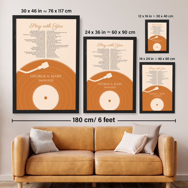 Pastel Sand Vinyl Record Framed Art Print, Custom Song Lyrics & Photo