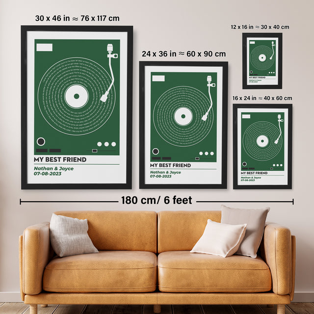 Personalized Vinyl Record Lyrics Framed Art Print, Custom Song & Name