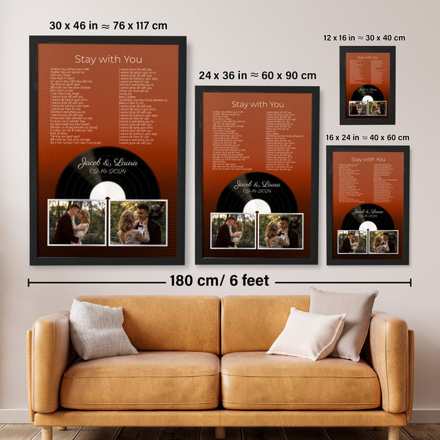 Personalized Song Lyrics & Name, Retro Orange Vinyl Record Framed Art Print