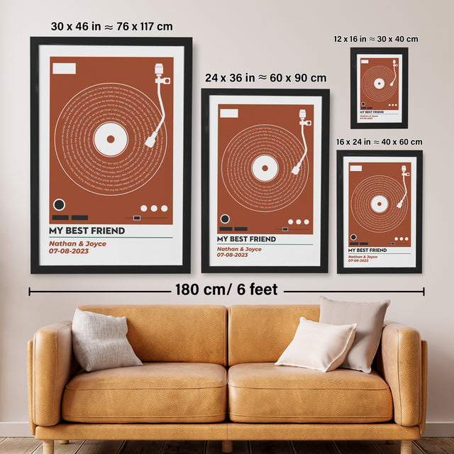 Vinyl Record Song Lyrics, Customize Song & Name Framed Art Print