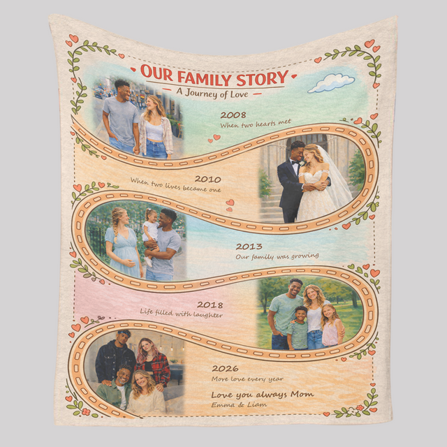 Mother’s Day Gift for Mom, Personalized Family Story Blanket