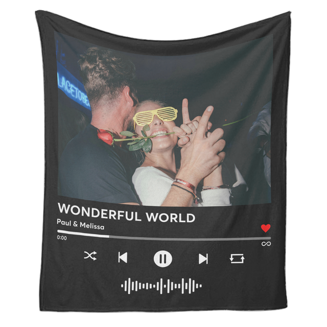 Personalized Music Blanket, Spotify-Style, Custom Photo & Name