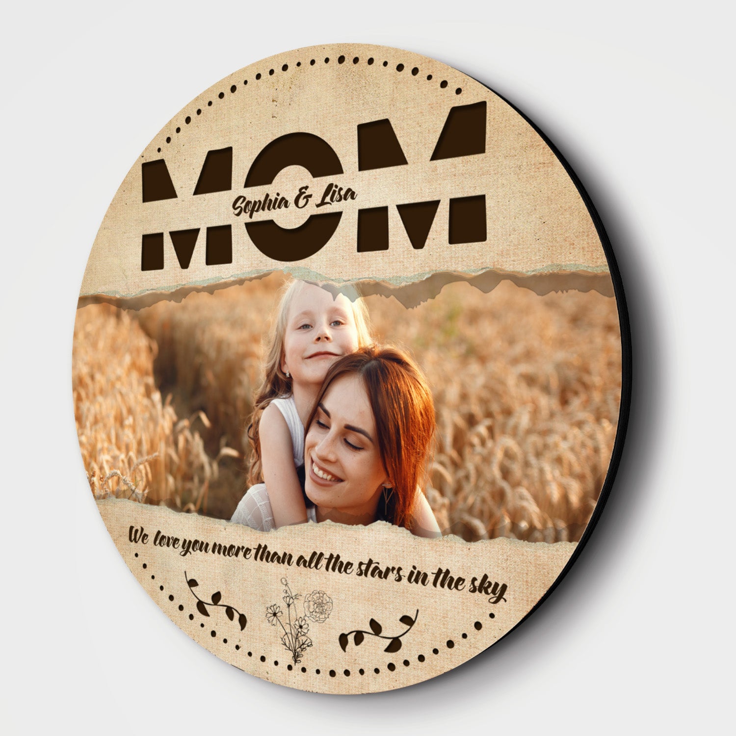 Mom, Customizable Photo And Name, Custom Round Wood Sign