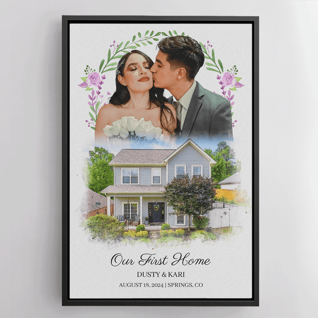 Custom Engagement Anniversary Couple & House Portrait Canvas