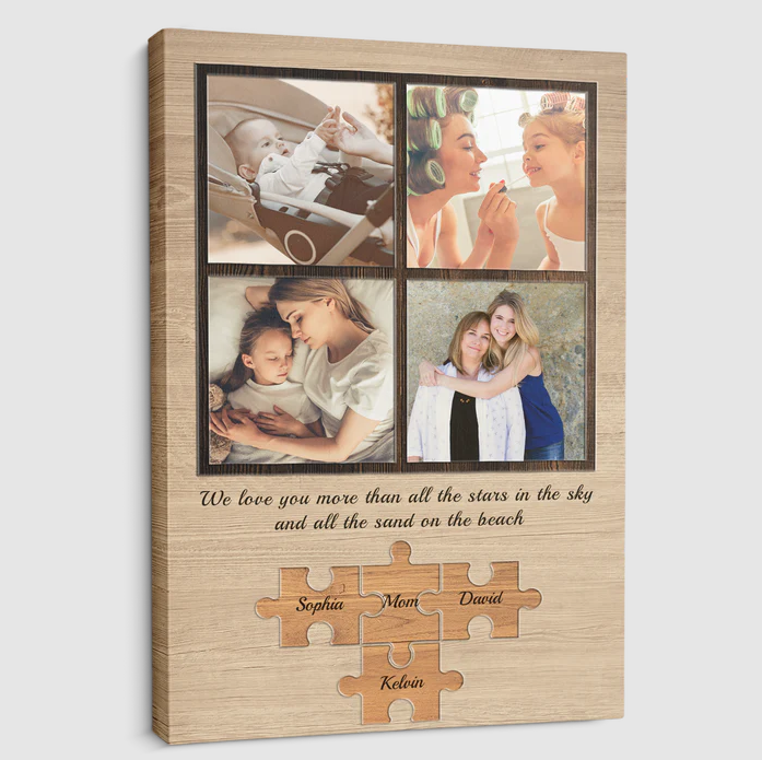 Custom Photo Collage, Customizable Name And Text Canvas Wall Art