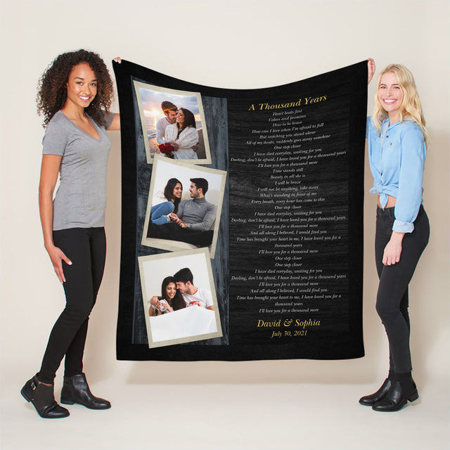 Custom Song Lyrics, Upload Photo, 3 Photos, Customizable Text, Blanket