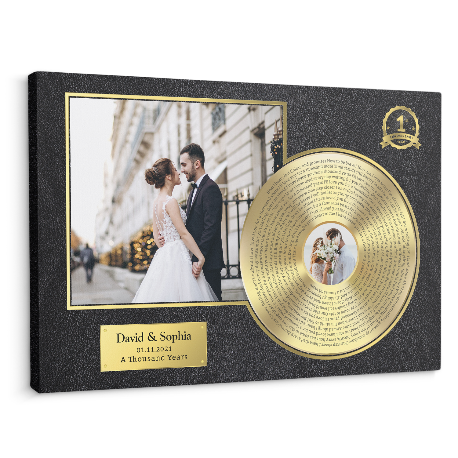 Personalized Name & Date, Upload Photo Gold Vinyl Record Canvas