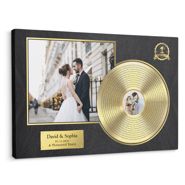 Personalized Name & Date, Upload Photo Gold Vinyl Record Canvas