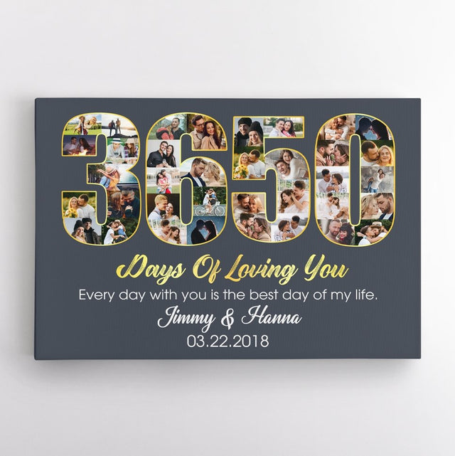 10th Wedding Anniversary 3650 Days Of Loving You Custom Photo Collage And Text Navy Background Canvas