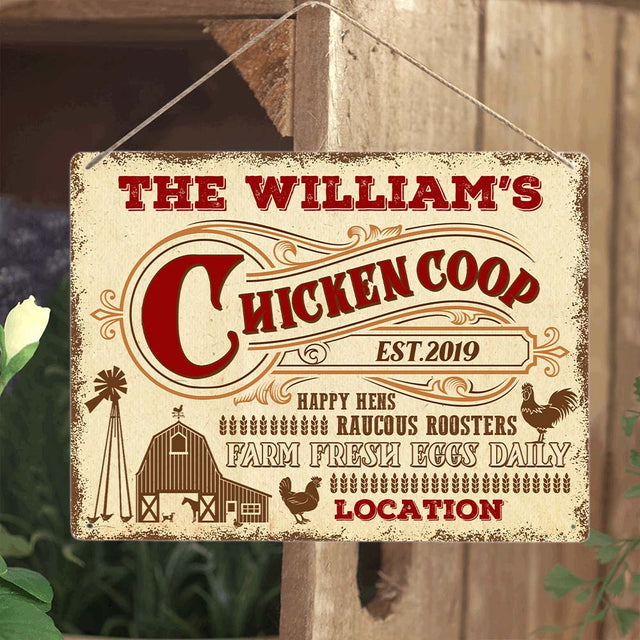 Chicken Coop Happy Hens Raucous Roosters Farm Fresh Eggs Daily, Customizabled Metal Sign