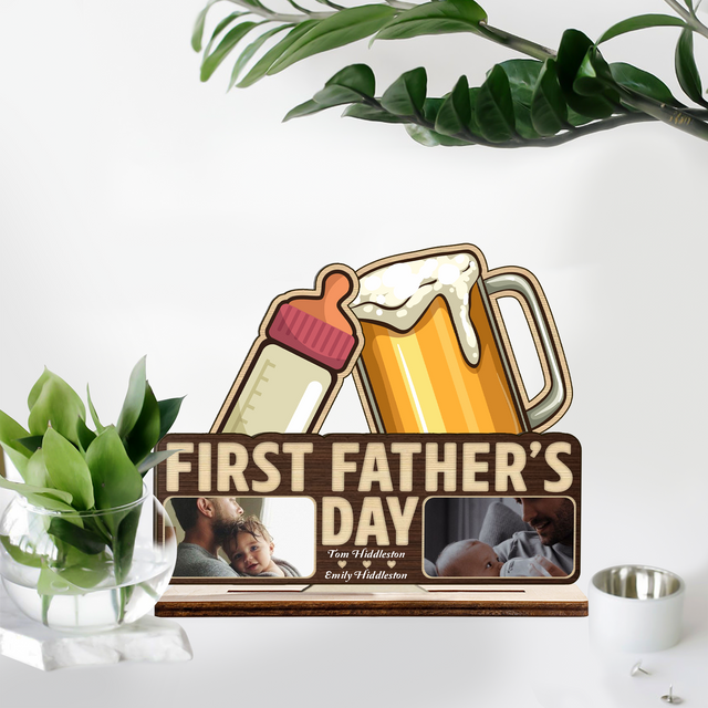First Father's Day, Custom Wooden Plaque 3 Layers, Customizable Photo