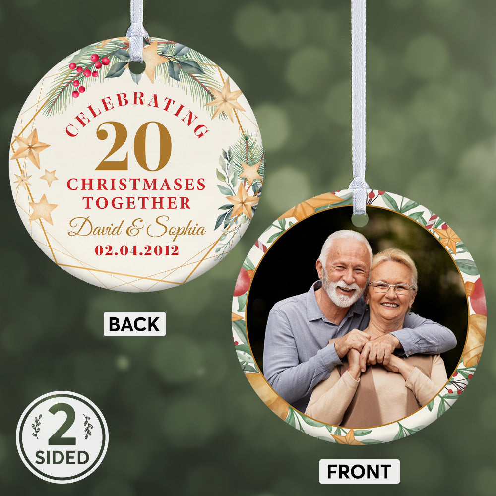 Personalized Anniversary Ornament, Christmas Together, Decorative Christmas Circle Ornament 2 Sided