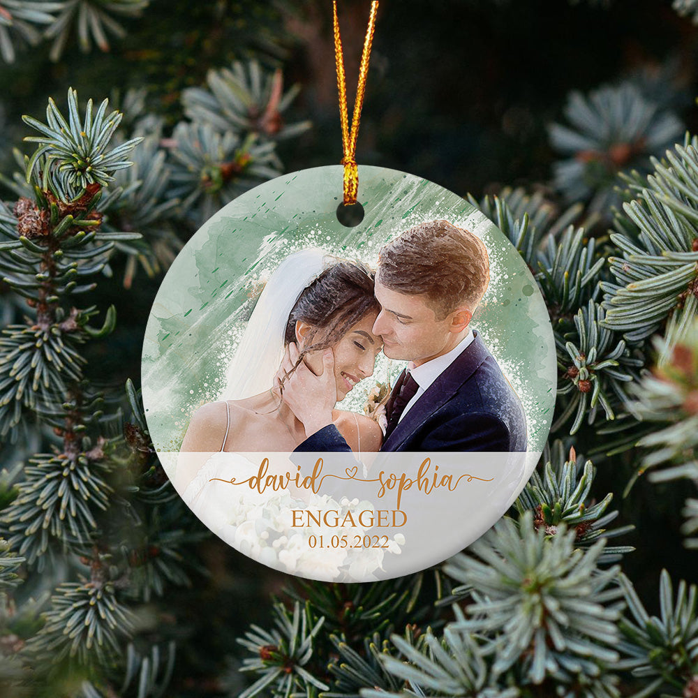 Products Gift For Couple, Engagement Christmas Ornaments, Decorative Christmas Circle Ornament 2 Sided