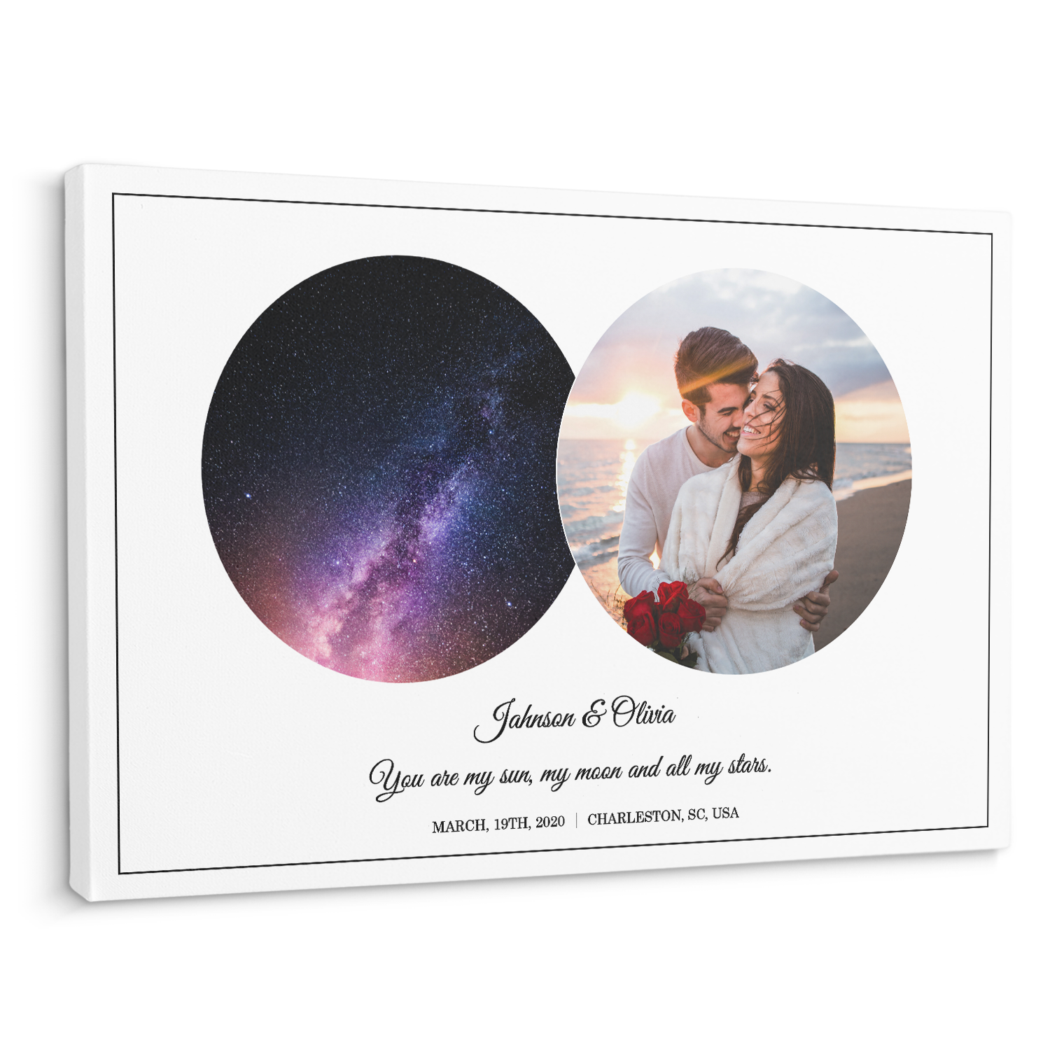 Custom Star Map, Customizable Night Sky, Photo And Text White Background Canvas