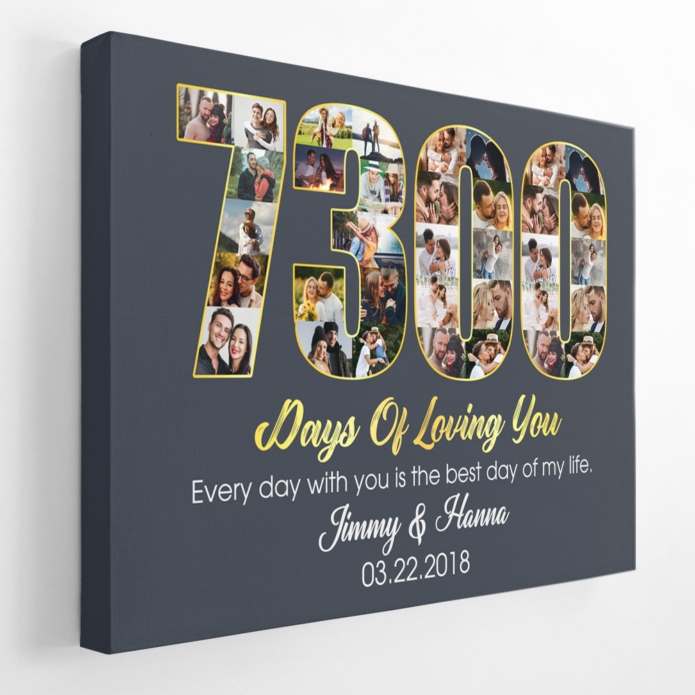 20th Wedding Anniversary 7300 Days Of Loving You Custom Photo Collage And Text Navy Background Canvas