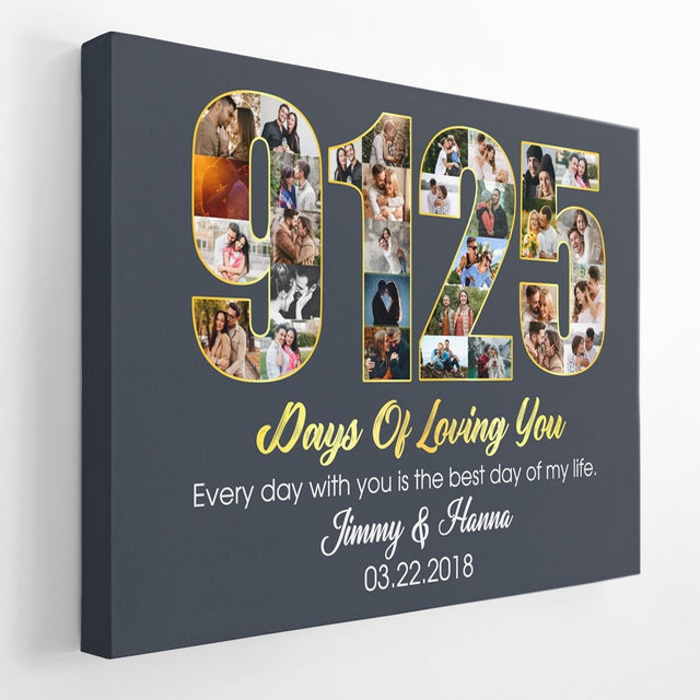 25th Wedding Anniversary 9125 Days Of Loving You Custom Photo Collage And Text Navy Background Canvas