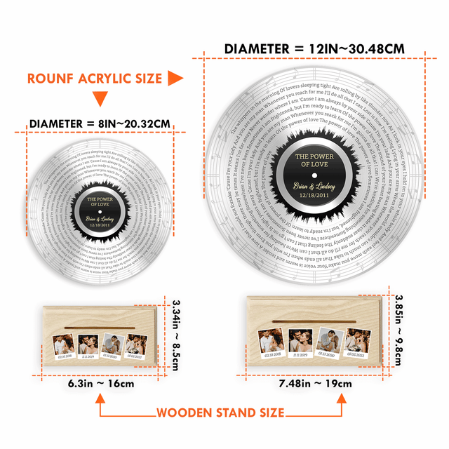 Custom Song Lyrics, 4 Photos Wooden Stand, Silver Acrylic Record