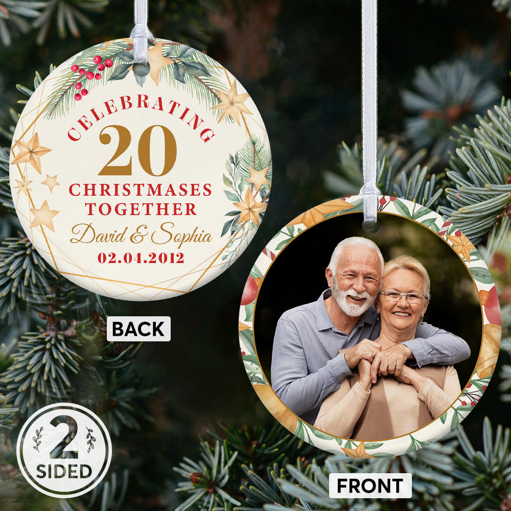 Personalized Anniversary Ornament, Christmas Together, Decorative Christmas Circle Ornament 2 Sided